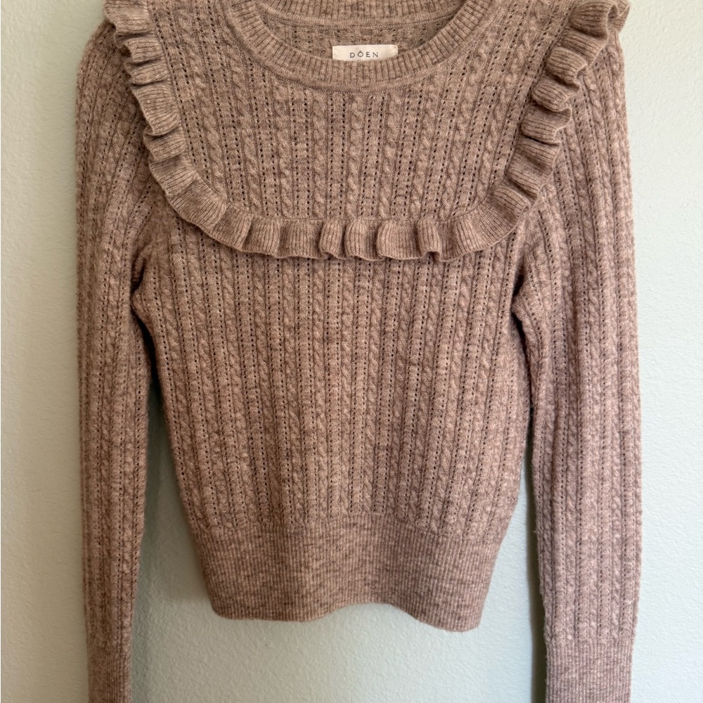 Doen Ribbed Ruffle Alpaca and Wool Sweater in Beige